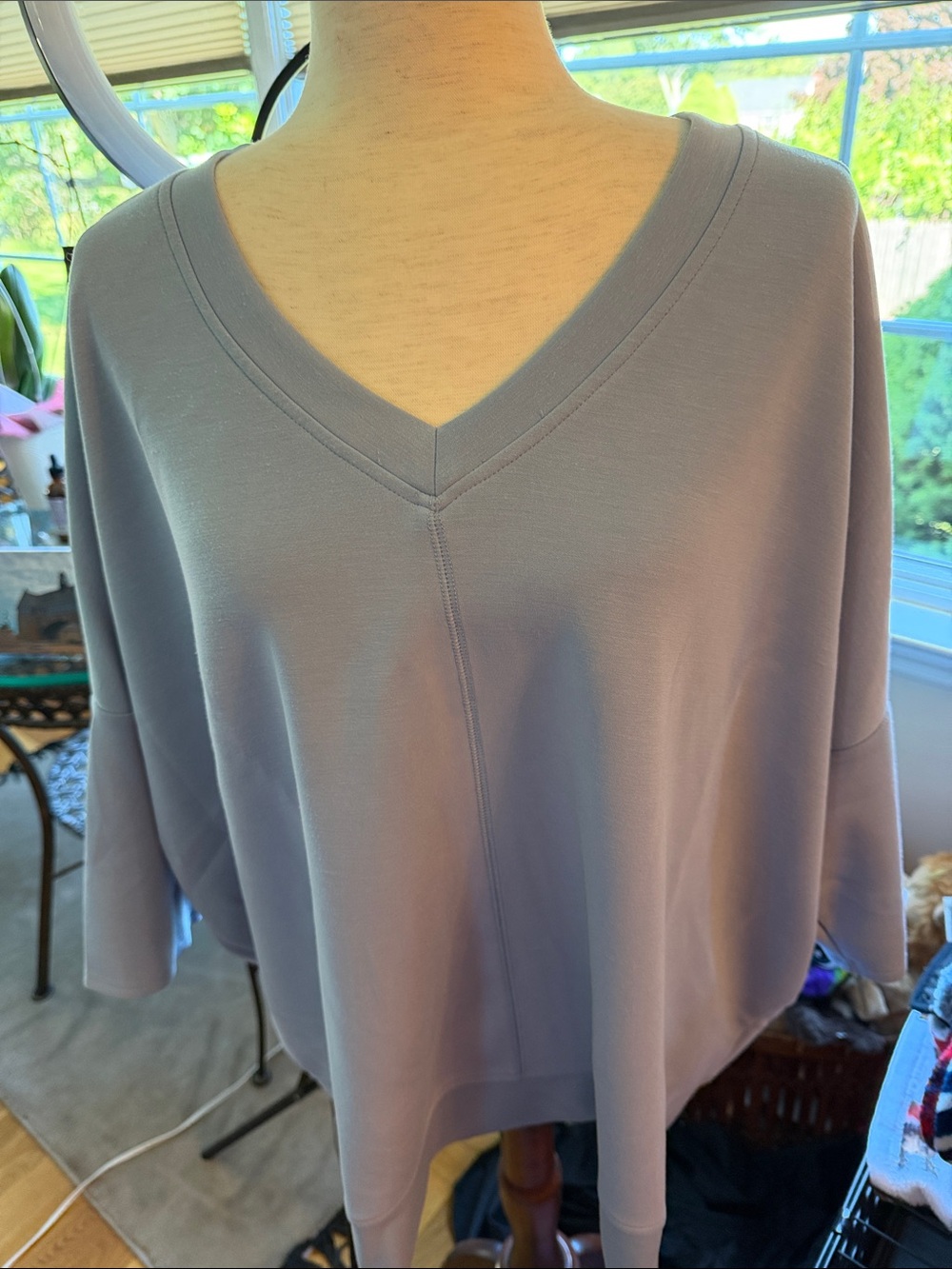 Cable and Gauge 2x soft Relaxed V-Neck Womens Top in Dusty Blue cozy soft